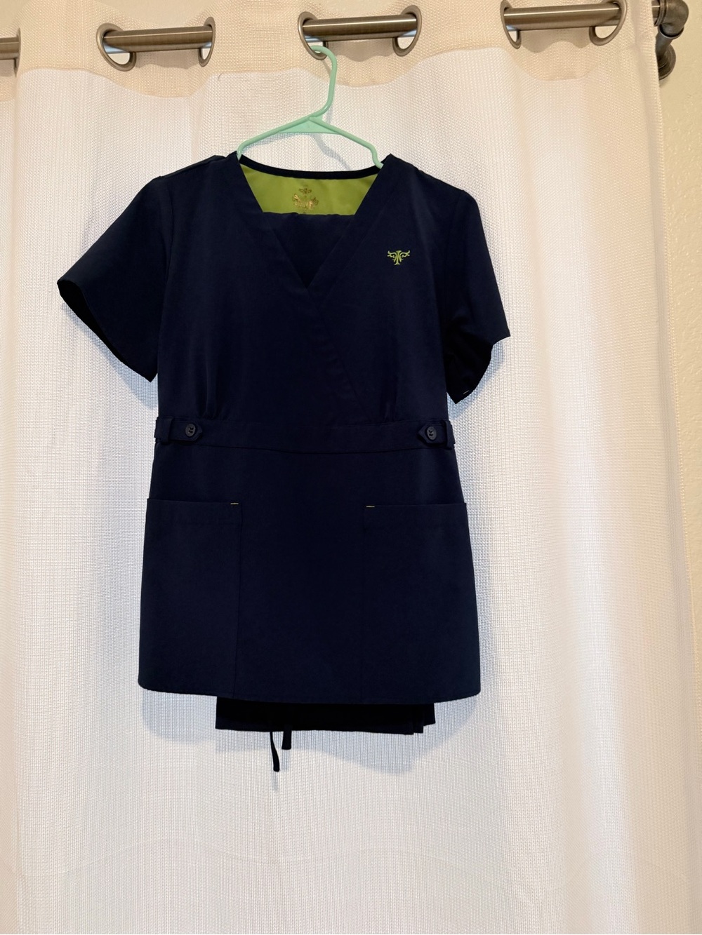 Navy Medical Scrub Top with Lime Green Trim